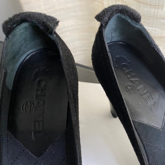 CHANEL BLACK FABRIC PUMPS CUTE CC LOGO HEELS mules leather slip on in slides - Picture 5 of 11